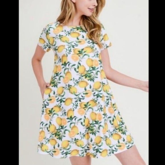 Yelete Lemon Swing Dress with Pockets Size S NEW - Picture 2 of 8